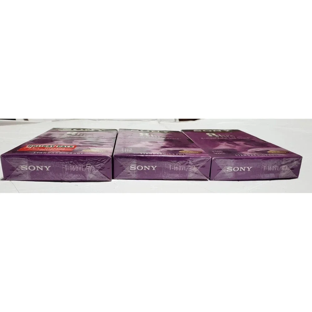 3 Sony VHS T-160 Blank Tapes 8HR Standard Grade New Sealed Vintage VCR
